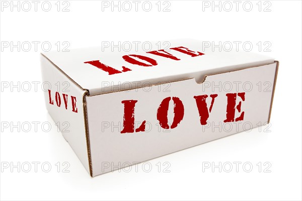 White box with the word love on the sides isolated on a white background