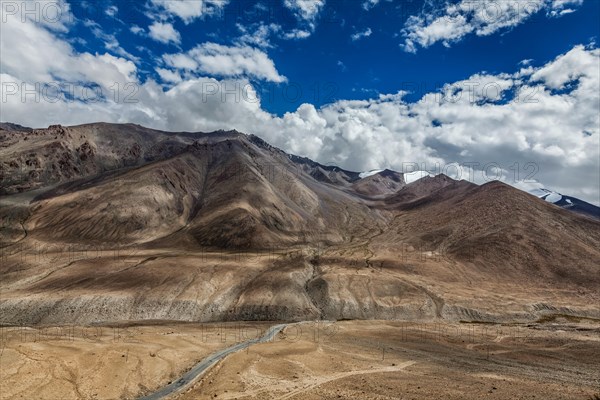 High altitude mountain road in Himalayas near Kardung La pass in Ladakh