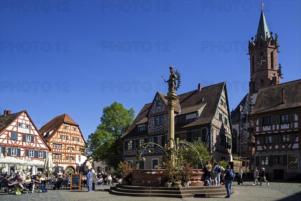 Market square with half-timbered houses and St. Mary's column