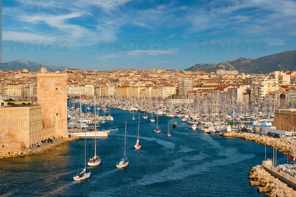 Yachts coming from boat regatta to Marseille Old Port