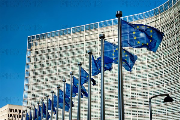 European EU flags in front of the Berlaymont building