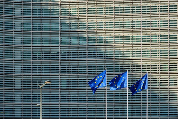 European EU flags in front of the Berlaymont building