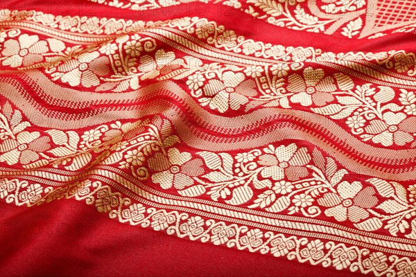 Indian sari with pleats clouse up texture