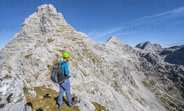 Hiker with climbing helmet