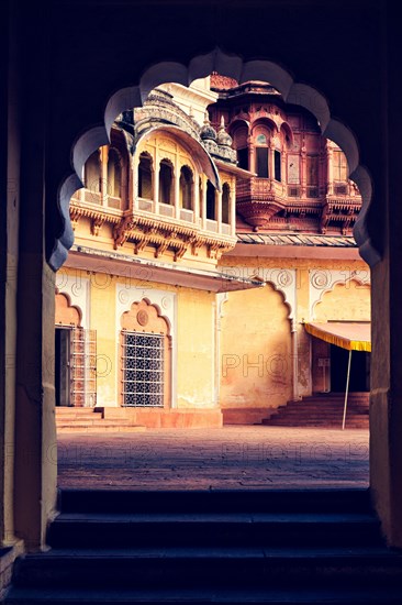 Arched gateway in Mehrangarh fort example of Rajput architecture. Jodhpur