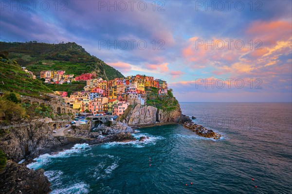 Manarola village popular european italian tourist destination in Cinque Terre National Park UNESCO World Heritage Site