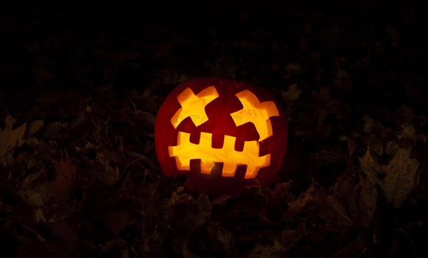 Glowing pumpkins at night