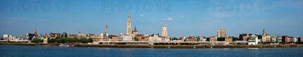 Panorama of Antwerp over the River Scheldt with Cathedral of Our Lady Onze-Lieve-Vrouwekathedraal Antwerpen