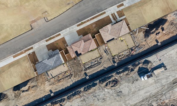 Drone aerial view cross section of home construction site