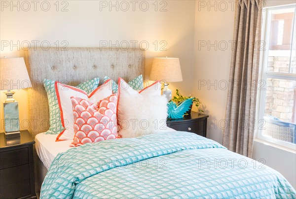 Vibrant colored interior bedroom of new house