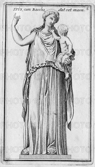 (Ino), ist in der griechischen Mythologie die Tochter des Kadmos und der Harmonia, historisches Rom, Italien, digitale Reproduktion einer Originalvorlage aus dem 18. Jahrhundert, Originaldatum nicht bekannt