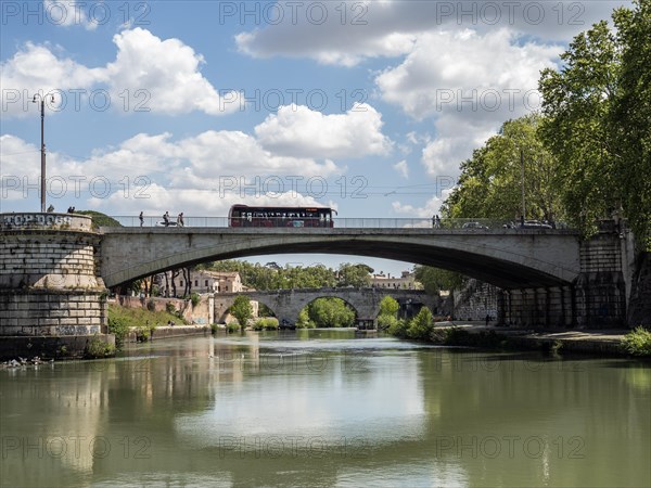 Bus crosses bridge