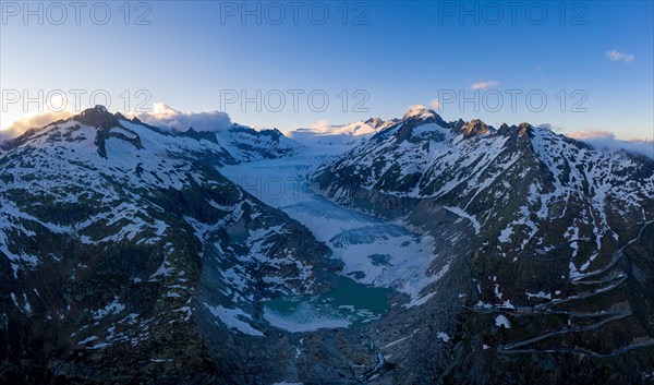 Aerial view of the Rhone Glacier in the Swiss Alps