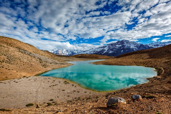 Dhankar Lake in Himalayas. Spiti Valley