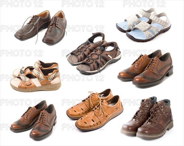 Various shoes isolated on white background