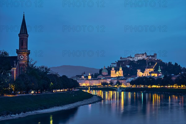 Salzburg city evening view. Cathedral
