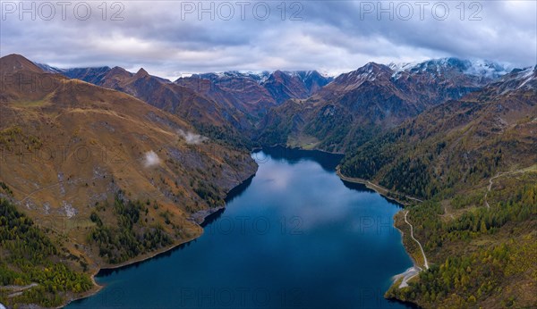 Aerial view of the Lago di Luzzone reservoir in the Valle di Blenio in the canton of Ticino