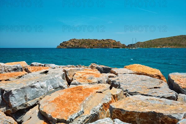 Island of Spinalonga with old fortress former leper colony and the bay of Elounda