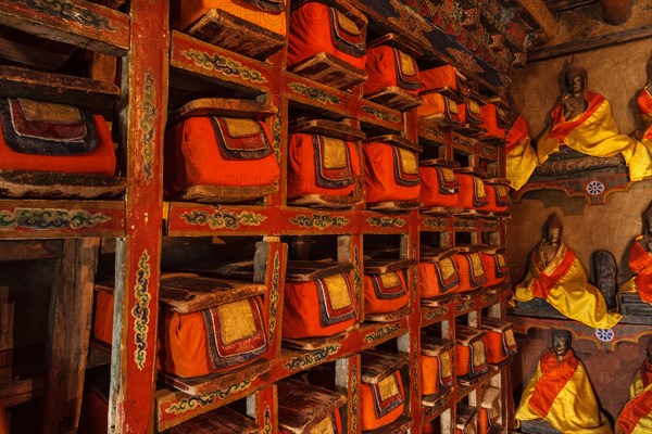 Folios of old manuscripts in library of Thiksey Gompa