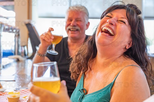 Group of friends enjoying glasses of micro brew beer at bar