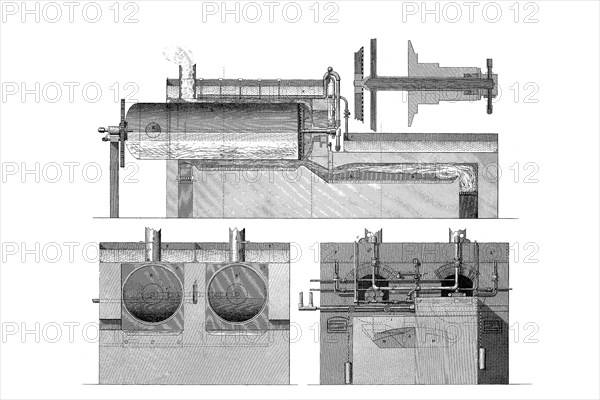 Zeichnung einer Maschine oder eines Apparates zur Herstellung von Papierbrei aus Stroh