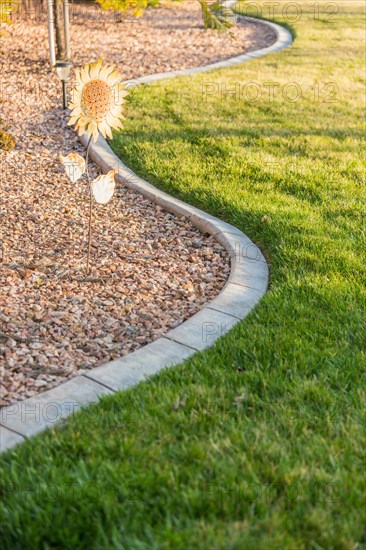 Beautiful concrete coping along lush green grass in yard