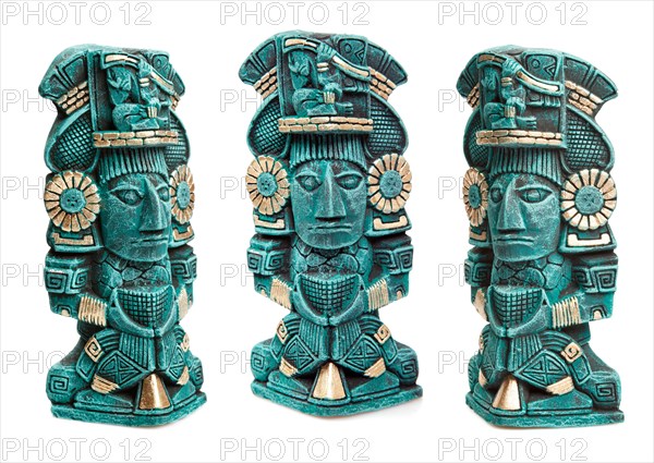 Mayan god statue from Mexico isolated on white background
