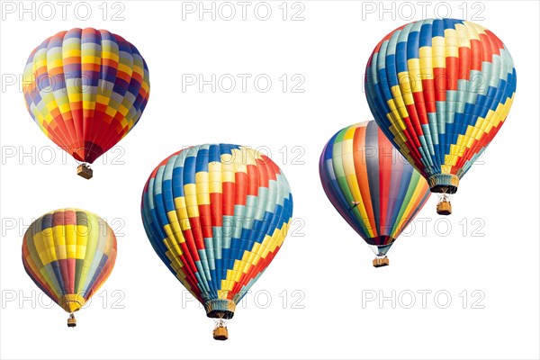 A colorful set of hot air balloons isolated on a white background