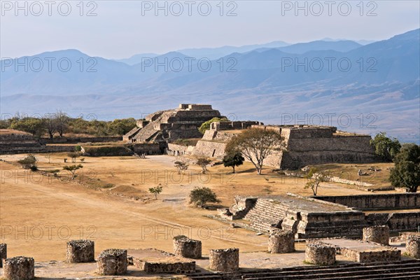 Ancient ruins on plateau Monte Alban in Mexico