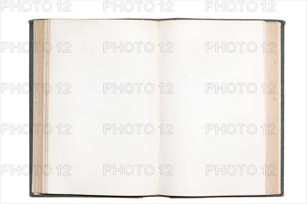 Old open book with blank pages isolated on white