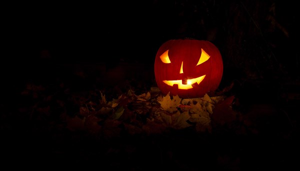 Glowing pumpkins at night