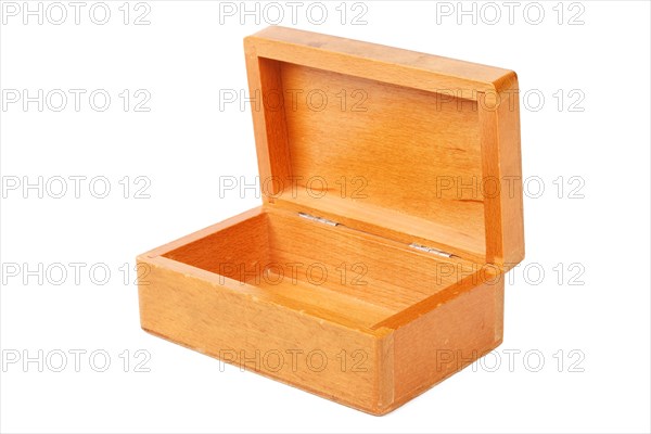 Empty open wooden box isoleate on white