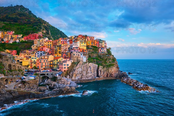 Manarola village popular european italian tourist destination in Cinque Terre National Park UNESCO World Heritage Site