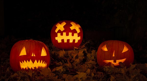 Glowing pumpkins at night