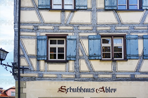 Blue half-timbered facade from the 16th century