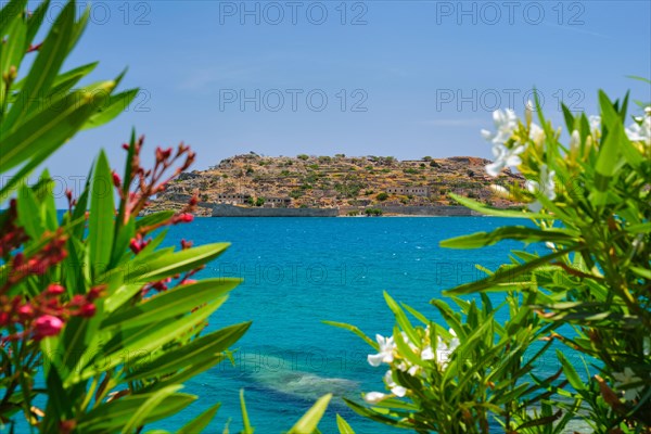 Island of Spinalonga with old fortress former leper colony and the bay of Elounda