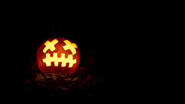 Glowing pumpkins at night