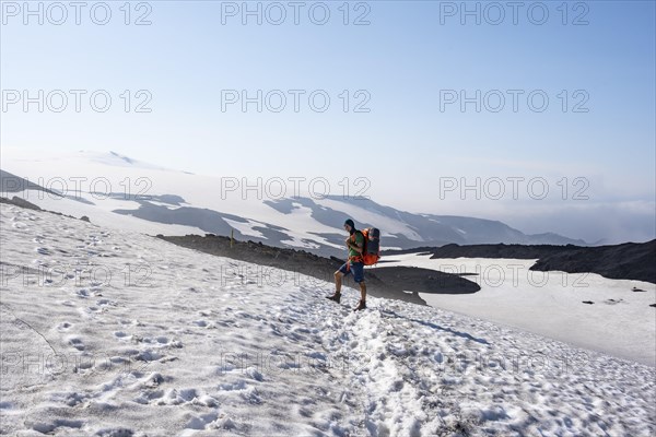 Hiker on snow field