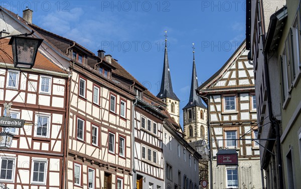 Old historic half-timbered houses in an alley in the imperial palace of Bad Wimpfen