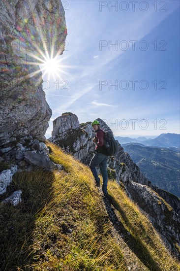 Hiker with climbing helmet