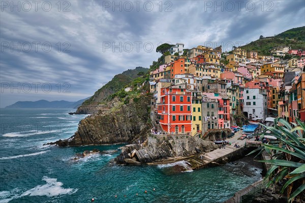 Riomaggiore village popular tourist destination in Cinque Terre National Park a UNESCO World Heritage Site