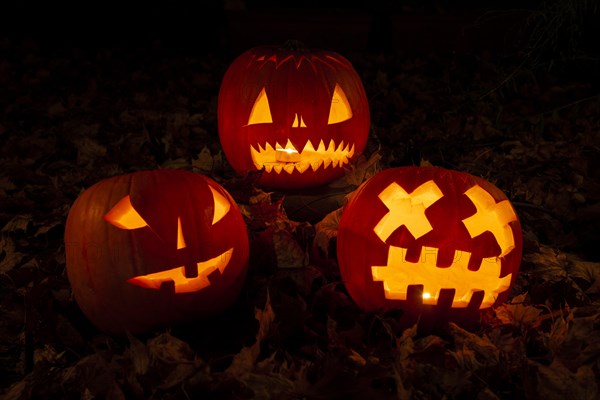 Glowing pumpkins at night