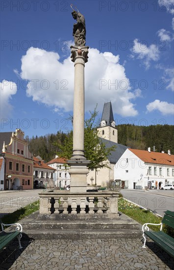 Town square with St. Mary's Church. Rozmberk Nad Vlatavou