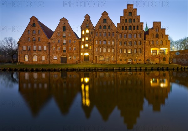 The historic salt warehouses on the Obertrave in the evening