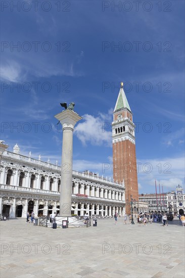 St Mark column bearing the winged lion and bell tower