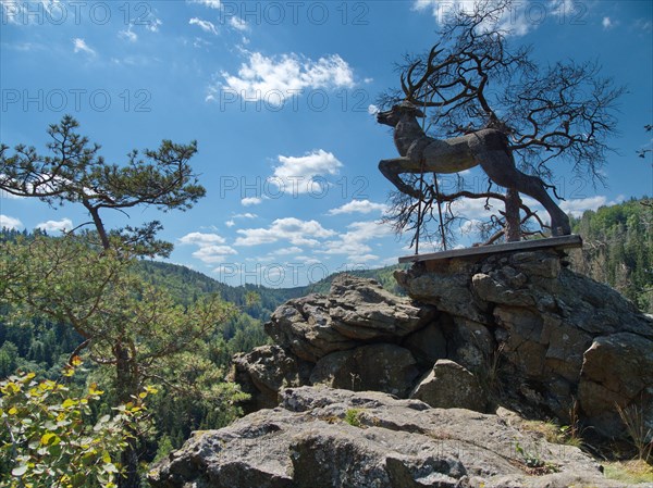 Hirschsprung viewing platform on the Eichenstein hiking trail along the Hoellental valley near Lichtenberg in Oberranken