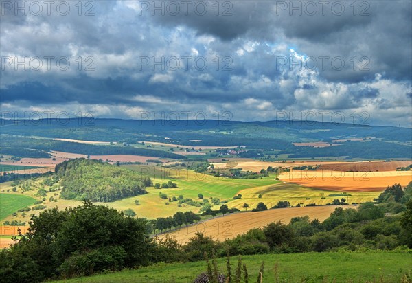 View from Hohe Geba of the Hochrhoen landscape in the Rhoen UNESCO Biosphere Reserve