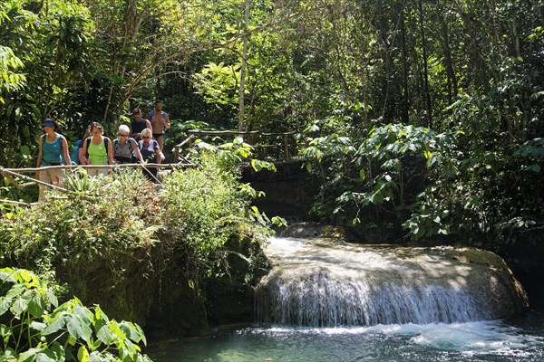 Group of tourists on the water trail