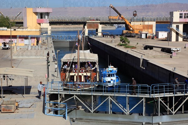 Entering the ship lock at Esna on the Nile