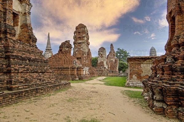 Weathered pagodas in the early morning at Wat Mahathat temple